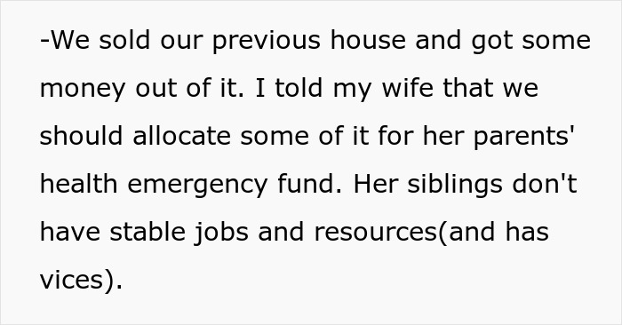 Text describing financial discussion about allocating money for parents' emergency fund. Text describing financial discussion about allocating money for parents' emergency fund.