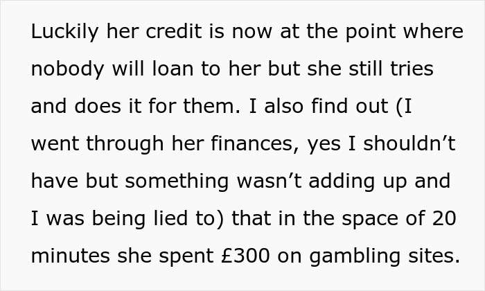Text discussing issues with credit, finances, and gambling expenses. Text discussing issues with credit, finances, and gambling expenses.