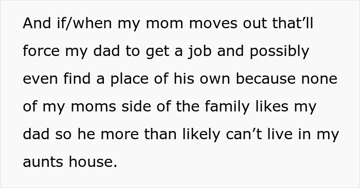 Text about family dynamics and relocation decisions related to parents and aunts.
