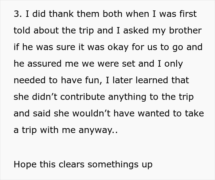 Text conversation about brother's gift of a birthday trip and related misunderstanding.