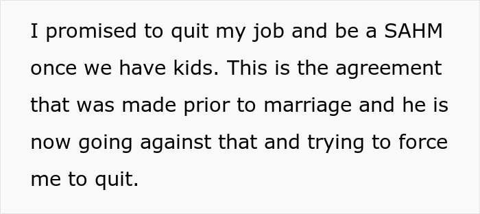 Text about marital disagreement over job decisions related to a husband's divorce ultimatum. Text about marital disagreement over job decisions related to a husband's divorce ultimatum.