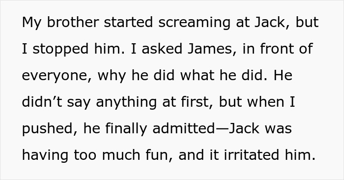 Text describing a family conflict over a nephew's behavior during a fun moment.