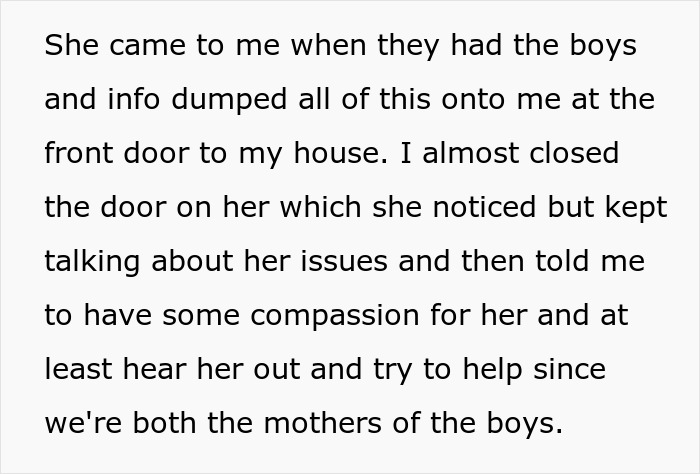 Text describing a mom's interaction with her kids' stepmom about bonding challenges. Text describing a mom's interaction with her kids' stepmom about bonding challenges.