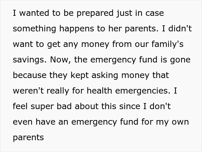 Text on financial strain due to daughter's parents' money requests. Text on financial strain due to daughter's parents' money requests.