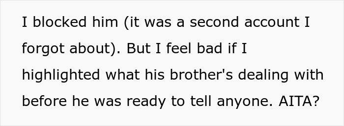 Text screenshot discussing blocking an account and concerns about revealing personal information.