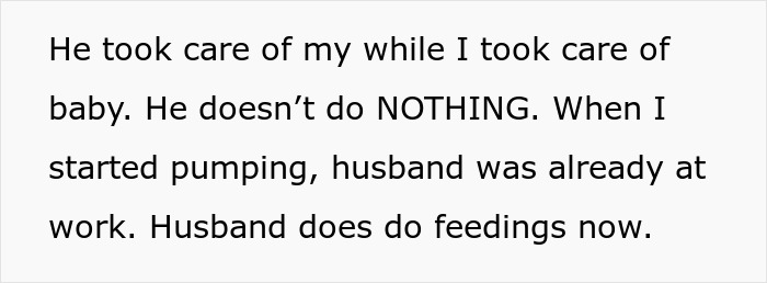 Text discussing husband's role in feeding infant, addressing taking care dilemma.