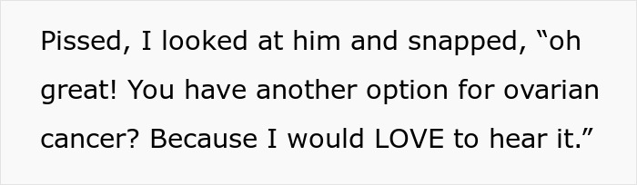 Text about ovarian cancer screening response to a protestor.
