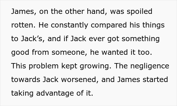 Text about a spoiled child taking advantage, highlighting family boundary issues.