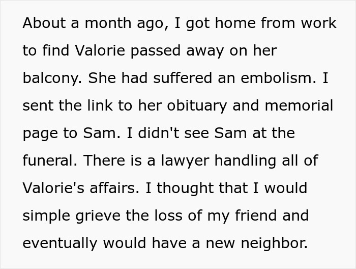 Text expressing concerns about sharing inheritance from a friend's passing.