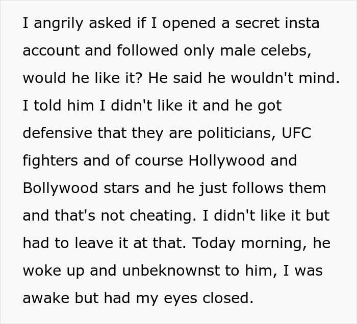 Text conversation about a wife questioning her husband's interest in celebrities, with a hint of trust issues.