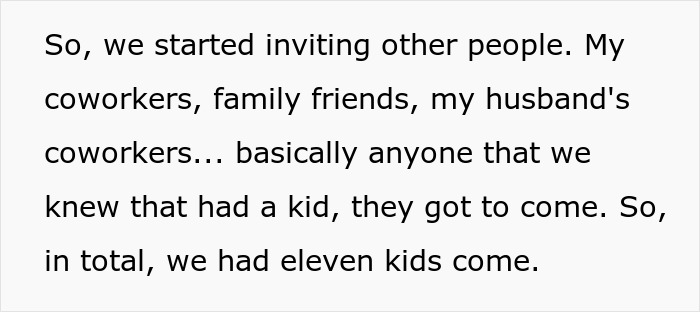 Text snippet about inviting kids to a party when no RSVPs were received.