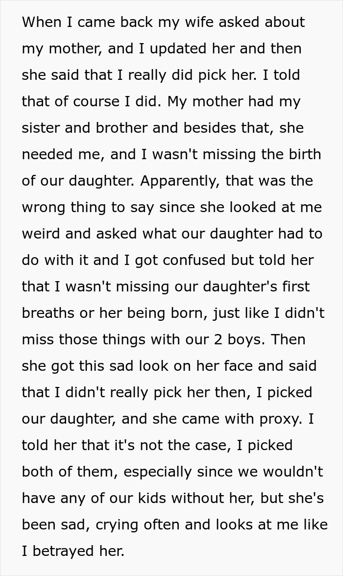 Text of a wife upset with husband&rsquo;s focus on the newborn during labor, feeling betrayed.