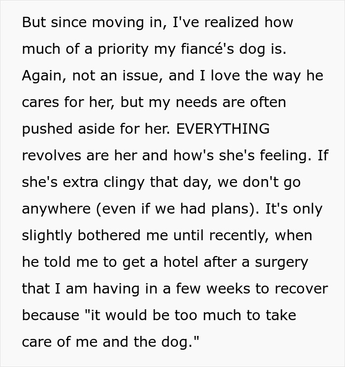 Guy Tells Fianc&eacute;e To Recover In Hotel Room After Surgery So As Not To Not Disturb His Dog