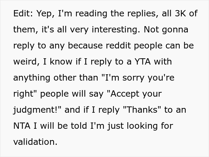 Text from a woman discussing Reddit comments and reactions to hobbies and validation.