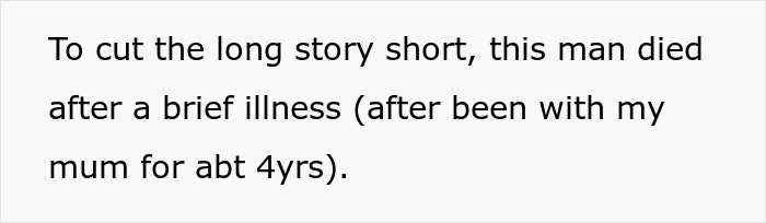 Text about a man passing after illness; related to disliking MIL's partner and wanting his fortune. Text about a man passing after illness; related to disliking MIL's partner and wanting his fortune.