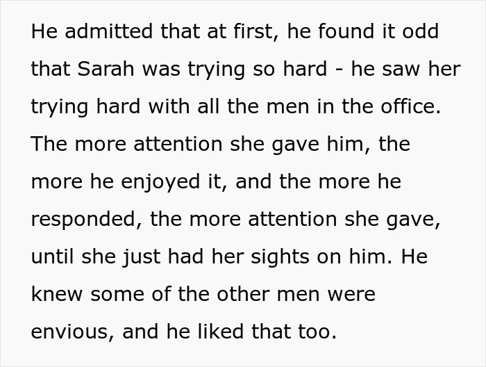 Text excerpt about a 'work wife' gaining attention in an office setting, impacting relationships.
