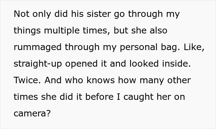Text describing evidence of boyfriend&rsquo;s sister stealing from a personal bag.