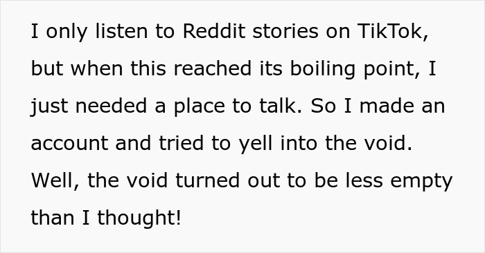 Text about sharing Reddit stories on TikTok and needing a place to talk.