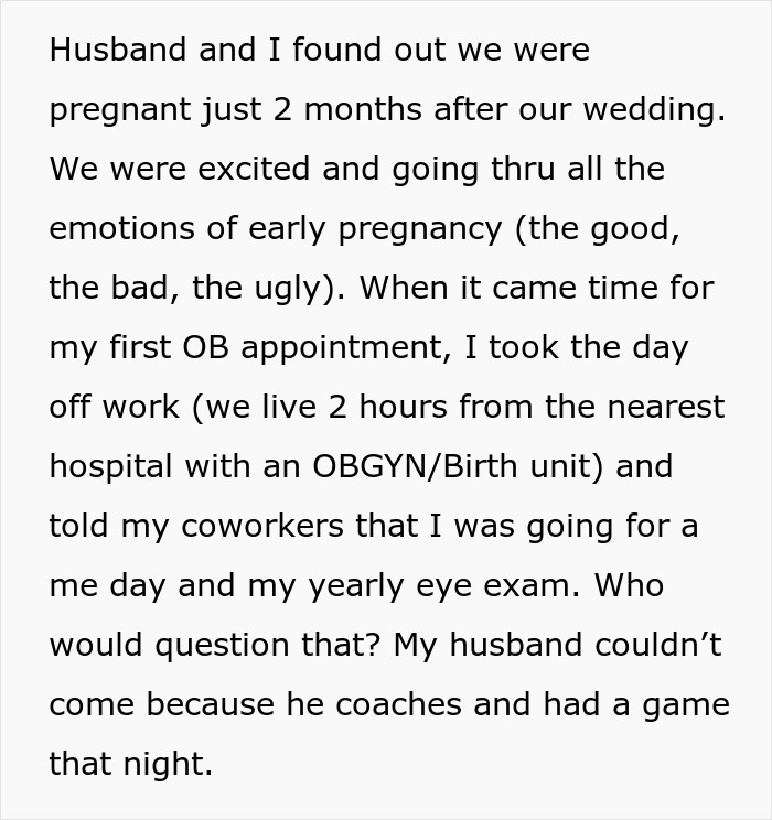 Text recounting a woman's early pregnancy and interactions with nosy coworkers. Text recounting a woman's early pregnancy and interactions with nosy coworkers.