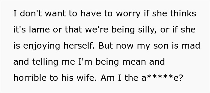 Text image discussing a mom's concerns about a watch party, with her son upset over his wife's exclusion. Text image discussing a mom's concerns about a watch party, with her son upset over his wife's exclusion.