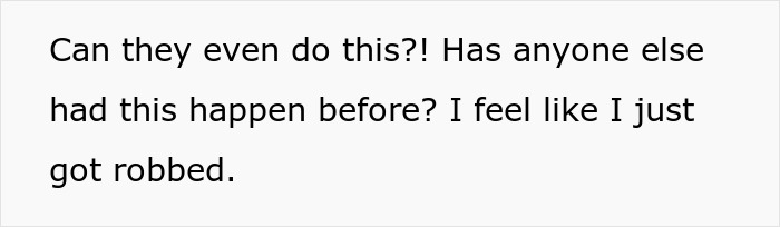 Text questioning fairness of server not receiving a large tip, expressing feeling of being robbed. Text questioning fairness of server not receiving a large tip, expressing feeling of being robbed.