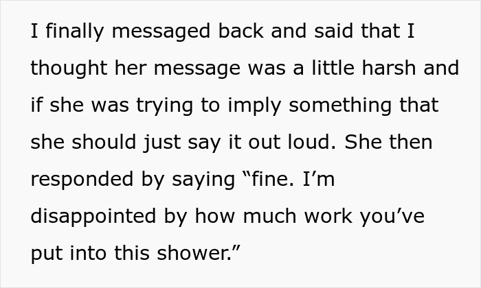 Text exchange about entitled sister and baby shower tensions. Text exchange about entitled sister and baby shower tensions.