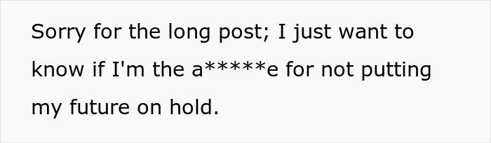 Text discussing prioritizing future over babysitting, questioning if they're selfish.