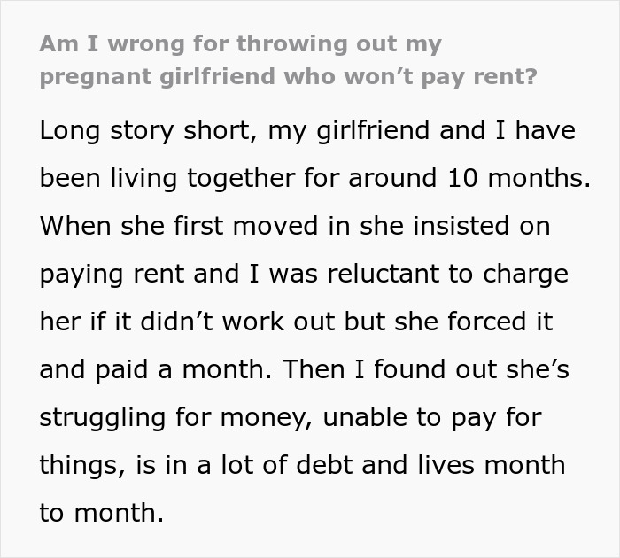 Text screenshot about pregnant girlfriend not paying rent, includes discussion on money struggles and debt issues. Text screenshot about pregnant girlfriend not paying rent, includes discussion on money struggles and debt issues.