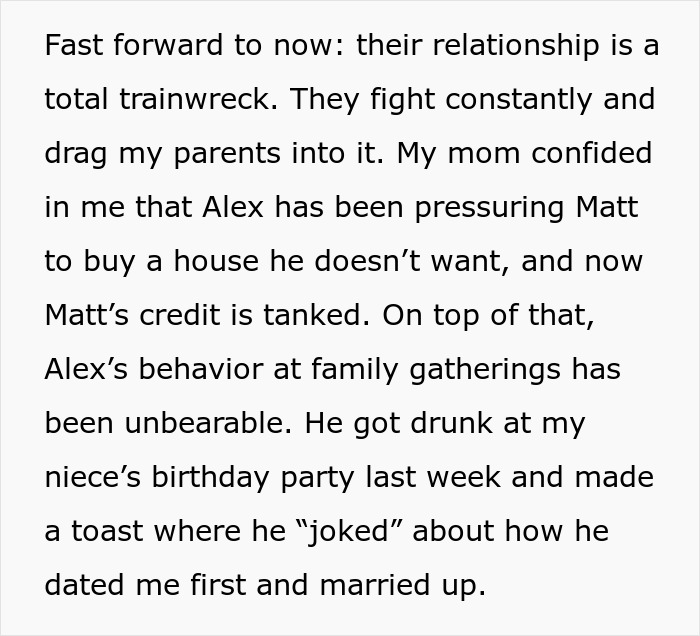 Text highlighting family issues after a brother's ex-wife creates tension by marrying his sibling.