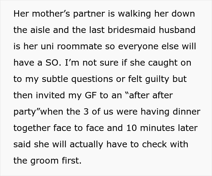 Text conversation about a gay woman discussing plus-one invitation issues at her best friend's wedding. Text conversation about a gay woman discussing plus-one invitation issues at her best friend's wedding.