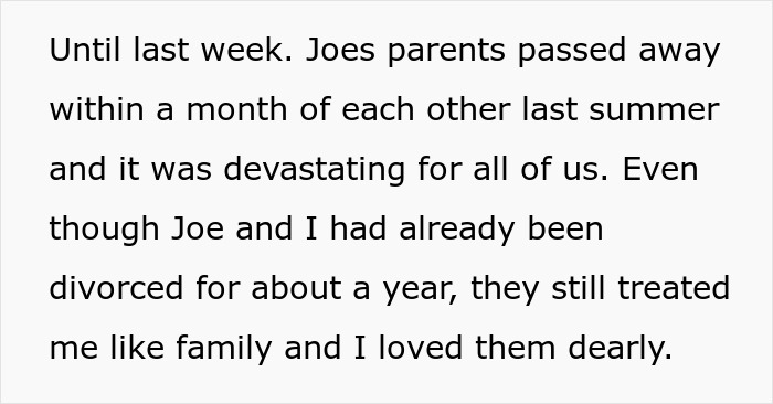 Text discussing Joe's parents passing and familial relationships, related to jewelry demand from stepdaughter's perspective. Text discussing Joe's parents passing and familial relationships, related to jewelry demand from stepdaughter's perspective.