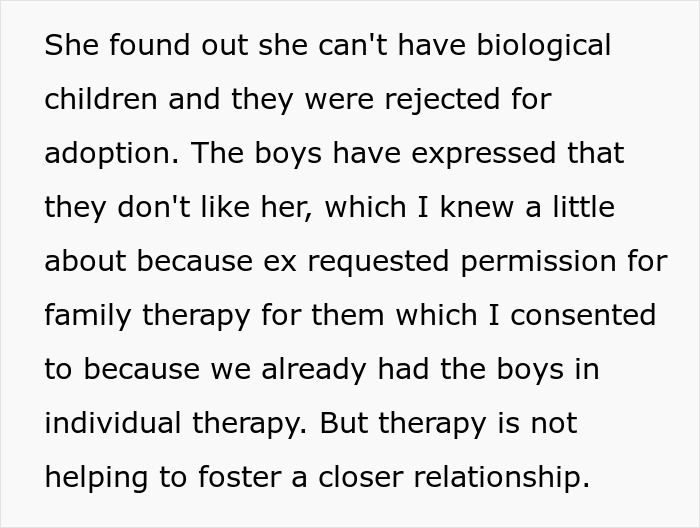 Text about family therapy failing to help kids bond with their stepmom. Text about family therapy failing to help kids bond with their stepmom.