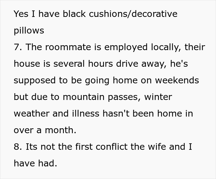 Text discussing a roommate's local employment and travel issues causing home conflicts. Text discussing a roommate's local employment and travel issues causing home conflicts.