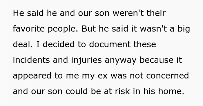 Text about concerns for son's safety due to stepsiblings during a family BBQ.