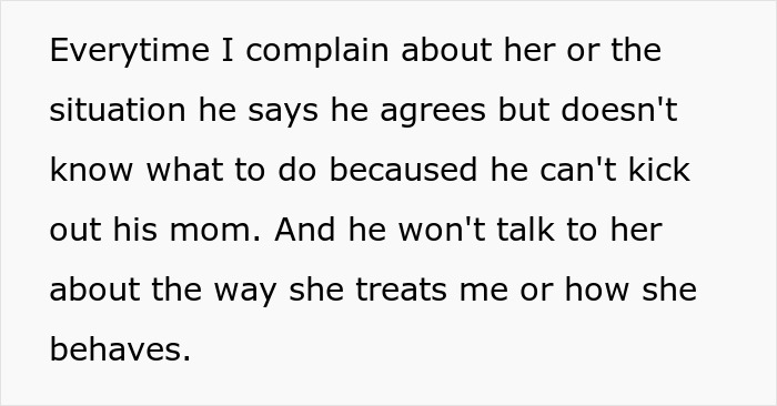 Text from a frustrated woman about her MIL situation in her apartment. Text from a frustrated woman about her MIL situation in her apartment.