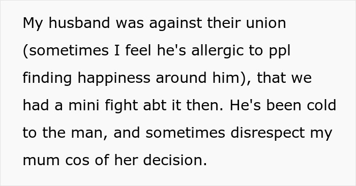Text discussing a man's cold attitude towards MIL's new partner, seeking fortune. Text discussing a man's cold attitude towards MIL's new partner, seeking fortune.