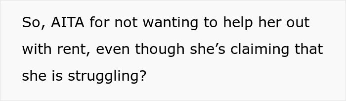 Text questioning refusal to help dad's ex-wife and son with rent amidst struggles.
