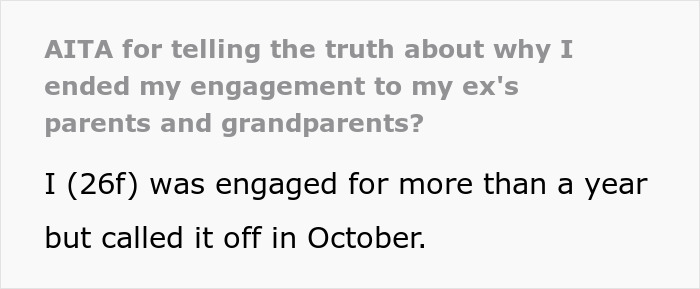 Text about telling the truth to ex's family regarding broken engagement.