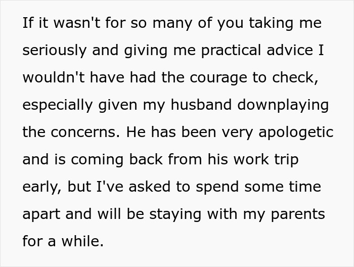 Text about taking advice seriously and husband downplaying concerns. Text about taking advice seriously and husband downplaying concerns.