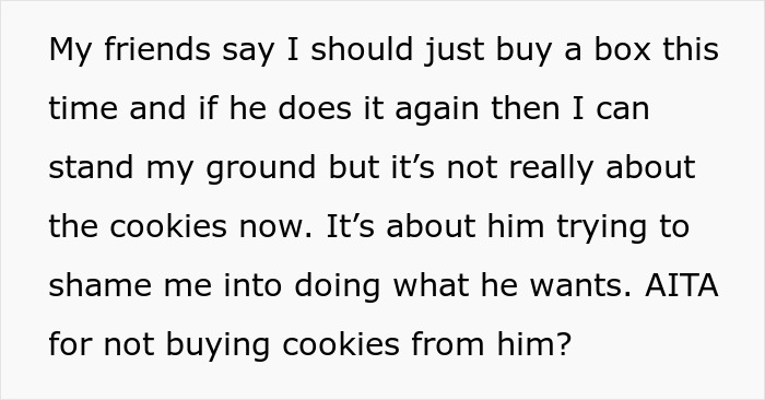 Text about guilt over buying cookies, questioning refusal despite gluten issue. Text about guilt over buying cookies, questioning refusal despite gluten issue.