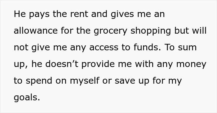 Text about financial control in a marriage related to divorce concerns. Text about financial control in a marriage related to divorce concerns.
