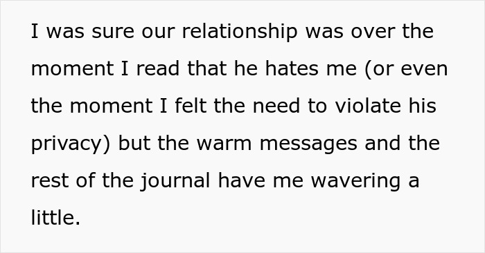 Text from husband's journal causing wife's fear and decision to leave with baby. Text from husband's journal causing wife's fear and decision to leave with baby.