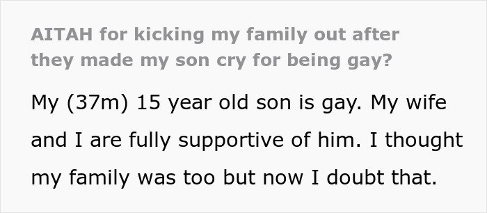 Text discussing supportive parents of gay son facing family disappointment.