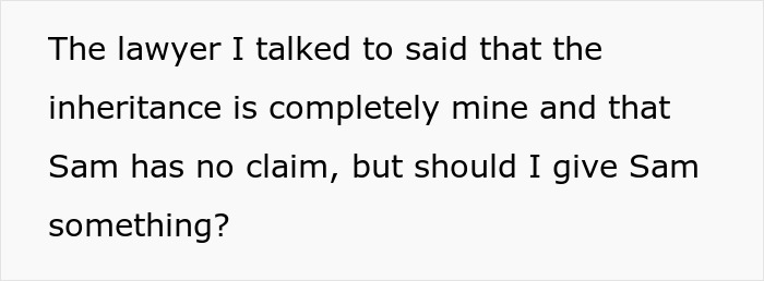 Text questioning if inheritance should be shared with a friend's daughter.