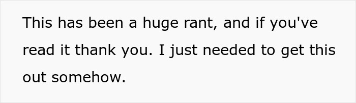 Text expressing relief after sharing thoughts on single dad's family decision.