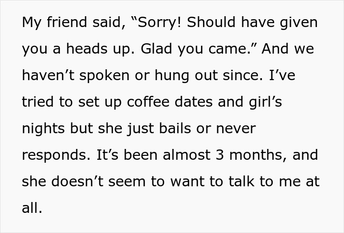 Text describes a friend's apology and lack of communication after a fancy dinner party with a surprising $200 bill. Text describes a friend's apology and lack of communication after a fancy dinner party with a surprising $200 bill.