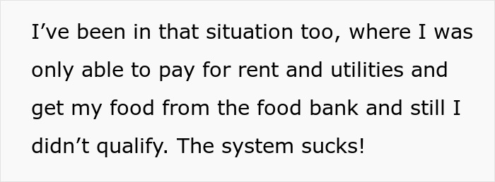 Text about financial struggles and food bank reliance, reflecting on the system, related to groceries offer debate.