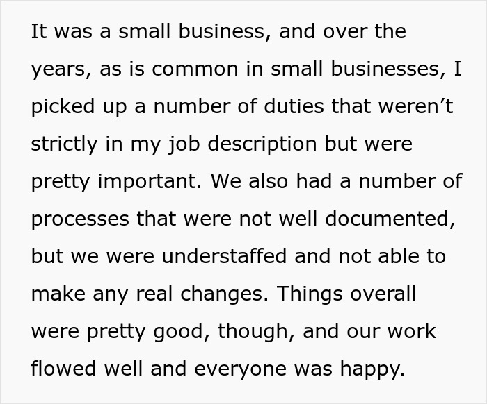 Text describes challenges in a small business, highlighting structure and staff issues due to an entitled boss. Text describes challenges in a small business, highlighting structure and staff issues due to an entitled boss.