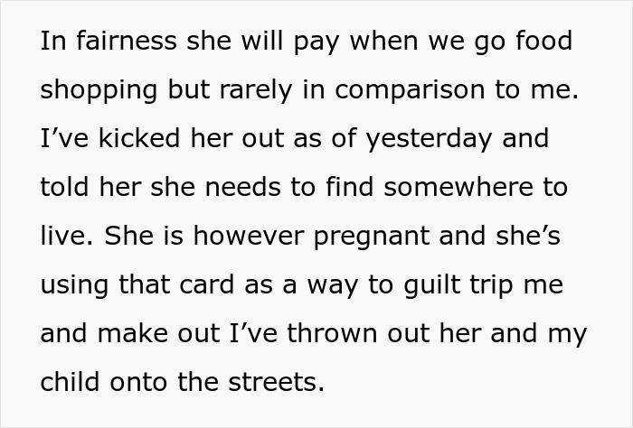Text discussing a pregnant girlfriend being kicked out due to not paying rent while spending money elsewhere. Text discussing a pregnant girlfriend being kicked out due to not paying rent while spending money elsewhere.