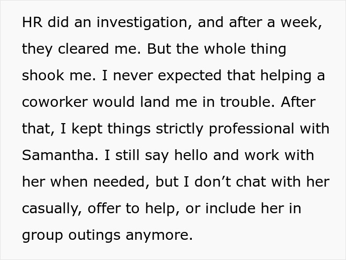 Text on professional boundaries after HR investigation involving coworkers.